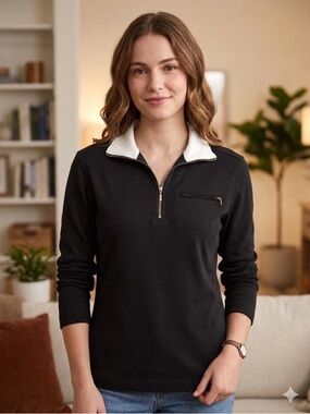 The Limited Black Quarter-Zip Pullover with White Contrast Collar